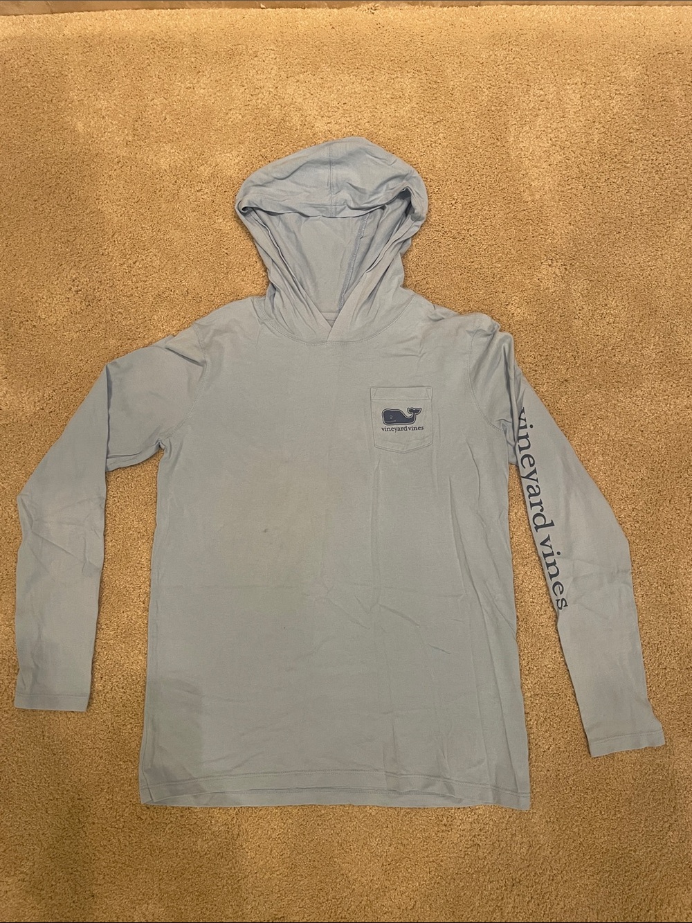 Vineyard Vines light blue longsleeve hooded tshirt, kids XL (has small spot)